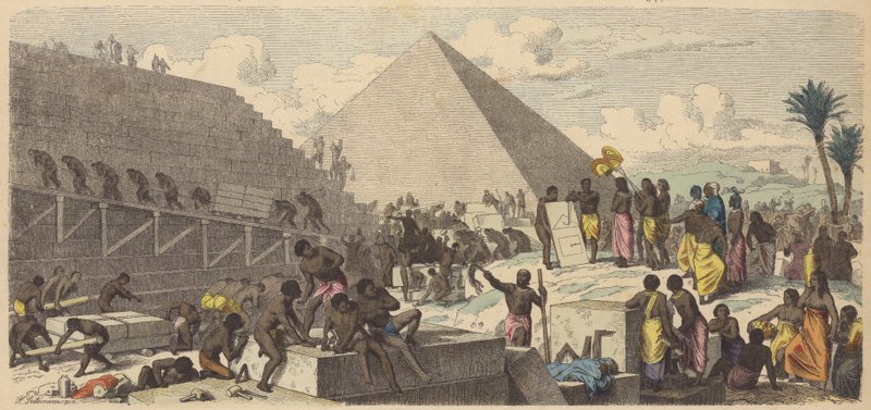 Stavba pyramid ve starověkém Egyptě (barevná rytina) od Heinrich Leutemann