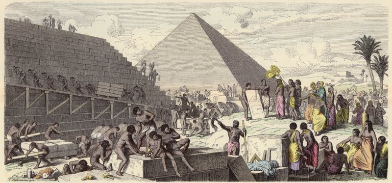 Stavba pyramid ve starověkém Egyptě (barevná rytina) od Heinrich Leutemann