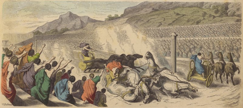 Závody vozů na olympijských hrách ve starověkém Řecku (barevná rytina) od Heinrich Leutemann
