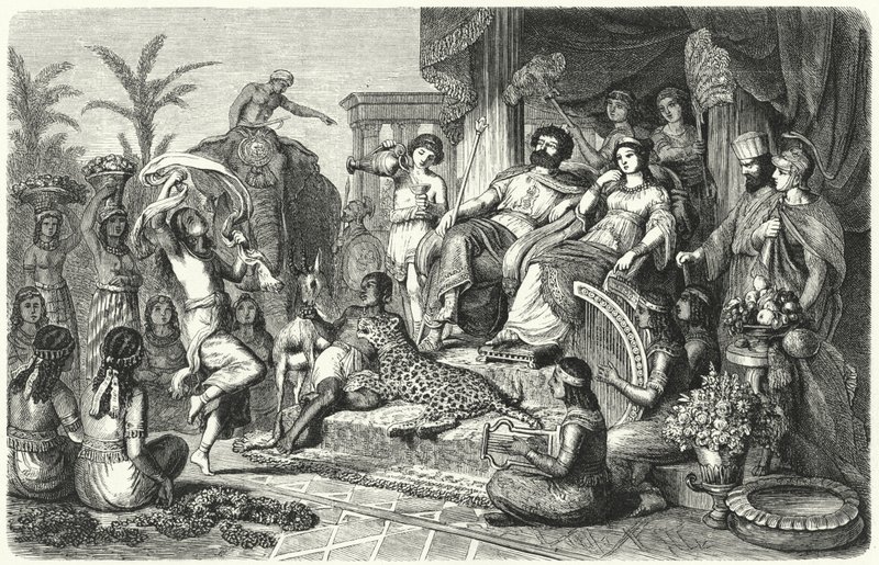Dvorní scéna z jednoho z helénistických království, na které byla po jeho smrti rozdělena říše Alexandra Velikého (rytina) od Heinrich Leutemann
