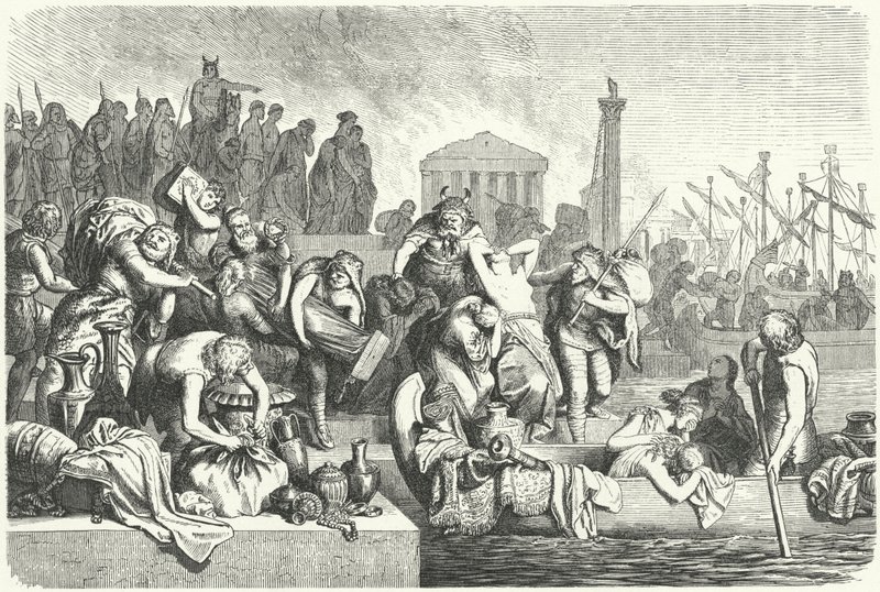 Odjezd vandalské flotily naložené kořistí z vypleněného města (rytina) od Heinrich Leutemann