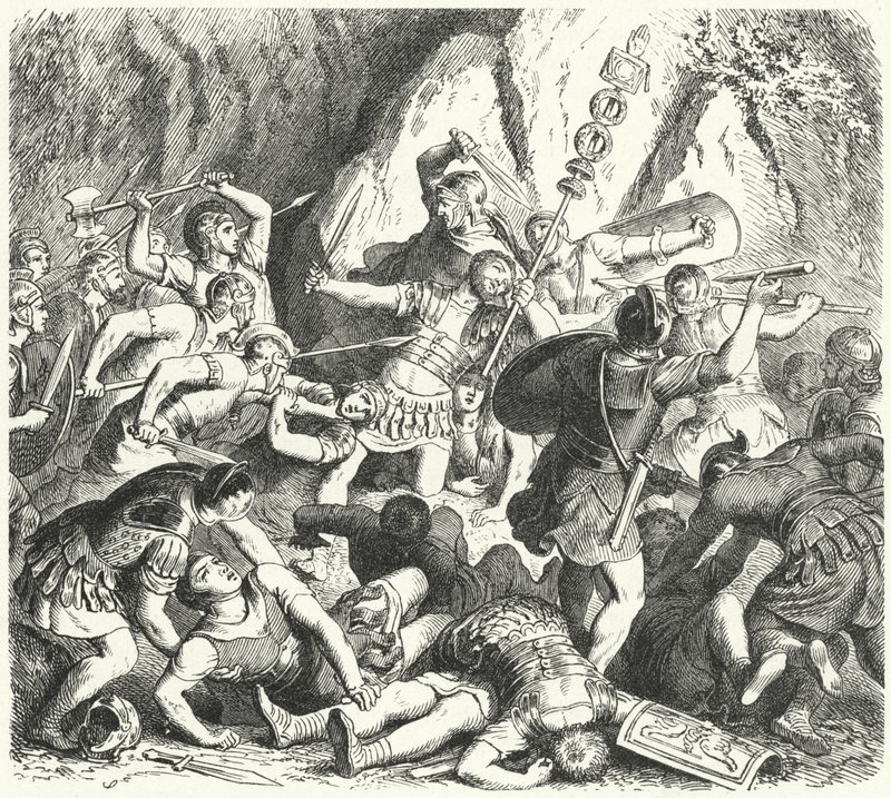 Pád římského rodu Fabia v bitvě u Cremera, 477 př.nl (rytina) od Heinrich Leutemann