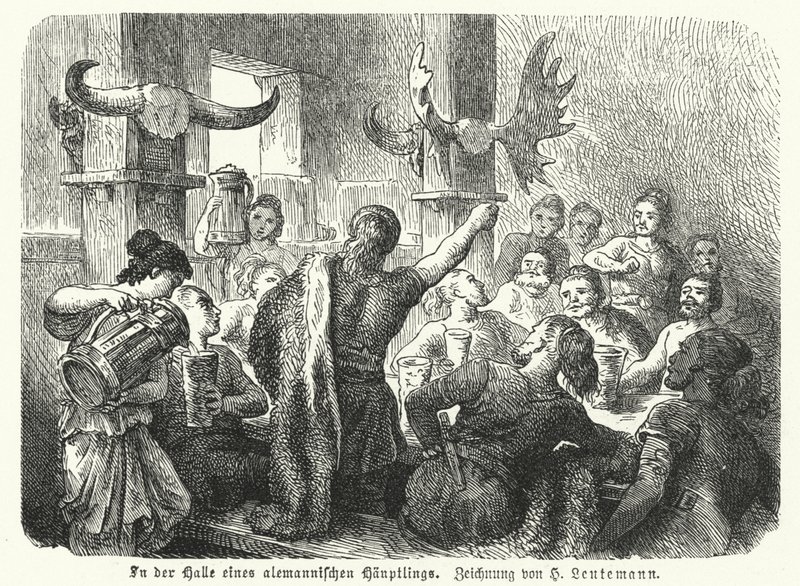Hodování v síni germánského náčelníka (rytina) od Heinrich Leutemann