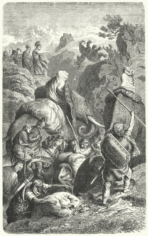 Hannibalův přechod Alp, 218 př.nl (rytina) od Heinrich Leutemann