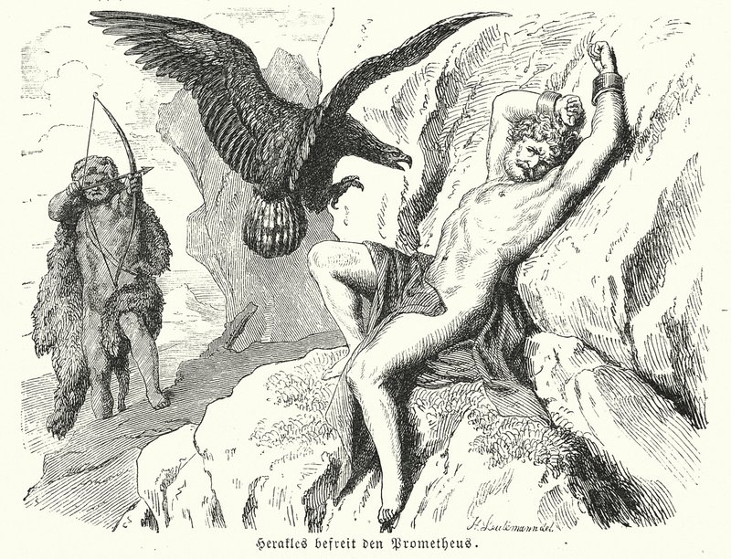 Héraklés osvobozující Prométhea (rytina) od Heinrich Leutemann
