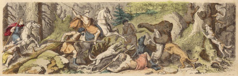 Lov medvědů ve starověkém Řecku (barevná rytina) od Heinrich Leutemann