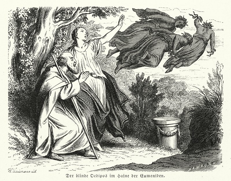 Oidipus a Antigona v háji Eumenidů (rytina) od Heinrich Leutemann