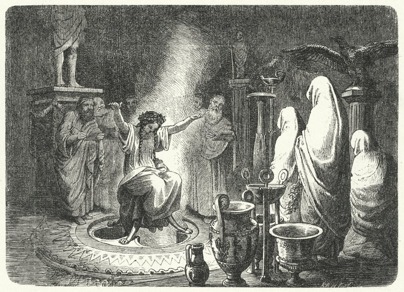 Pythia, Velekněžka Apollónova chrámu v Delfách (rytina) od Heinrich Leutemann