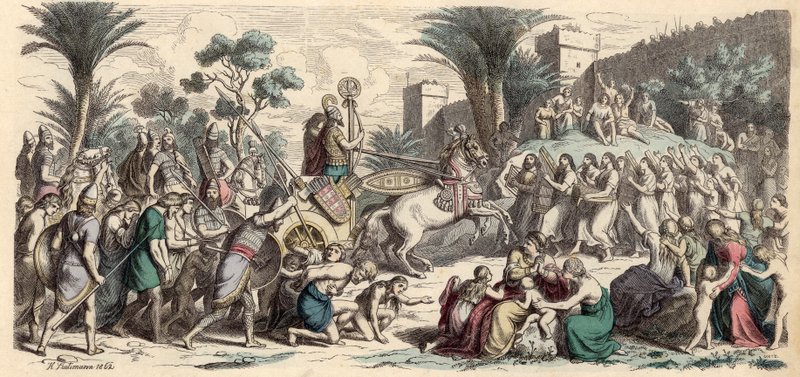 Přijetí vítězné asyrské armády (barevná rytina) od Heinrich Leutemann