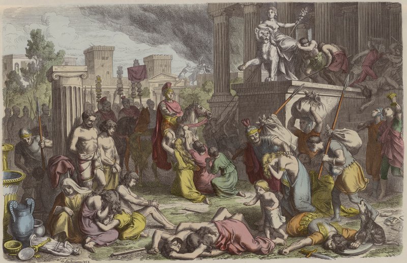 Římští vojáci drancující dobyté město (barevná rytina) od Heinrich Leutemann