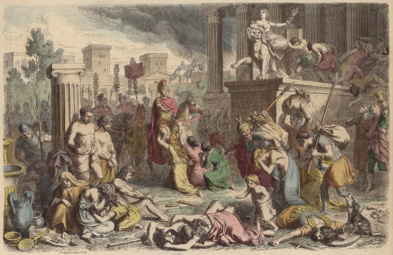 Římští vojáci drancující dobyté město (barevná rytina) od Heinrich Leutemann