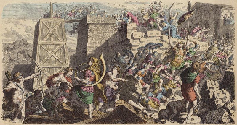 Římští vojáci útočící na město (barevná rytina) od Heinrich Leutemann