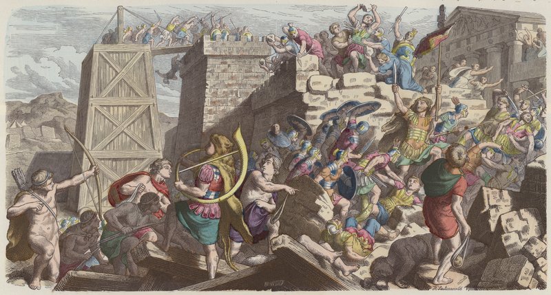 Římští vojáci útočící na město (barevná rytina) od Heinrich Leutemann