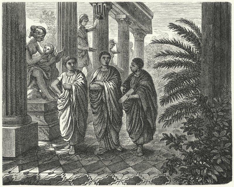 Římský císař Augustus, Gaius Maecenas a Virgil (rytina) od Heinrich Leutemann