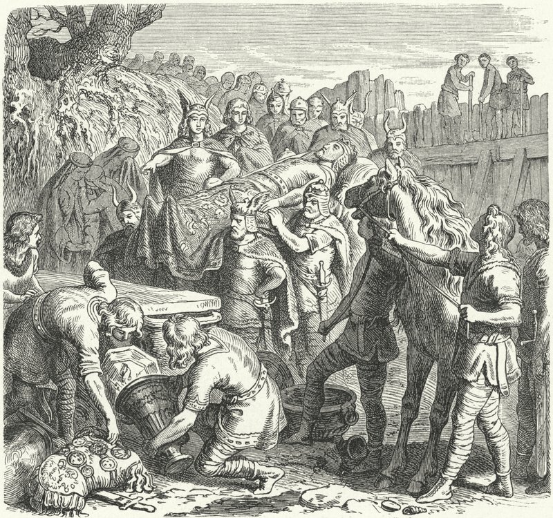Pohřeb Alarica I., krále Vizigótů, v korytě řeky Busento, 410 (rytina) od Heinrich Leutemann