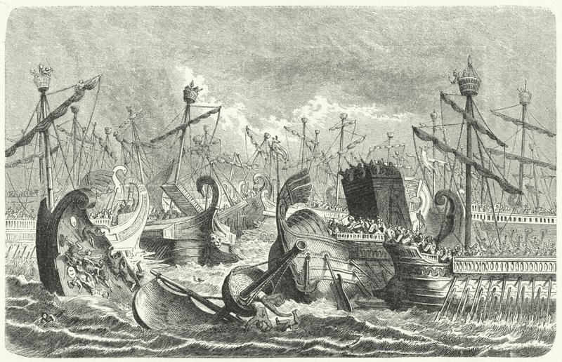 Vítězství římské flotily nad Kartaginci v bitvě u Aegates, 241 př.nl (rytina) od Heinrich Leutemann