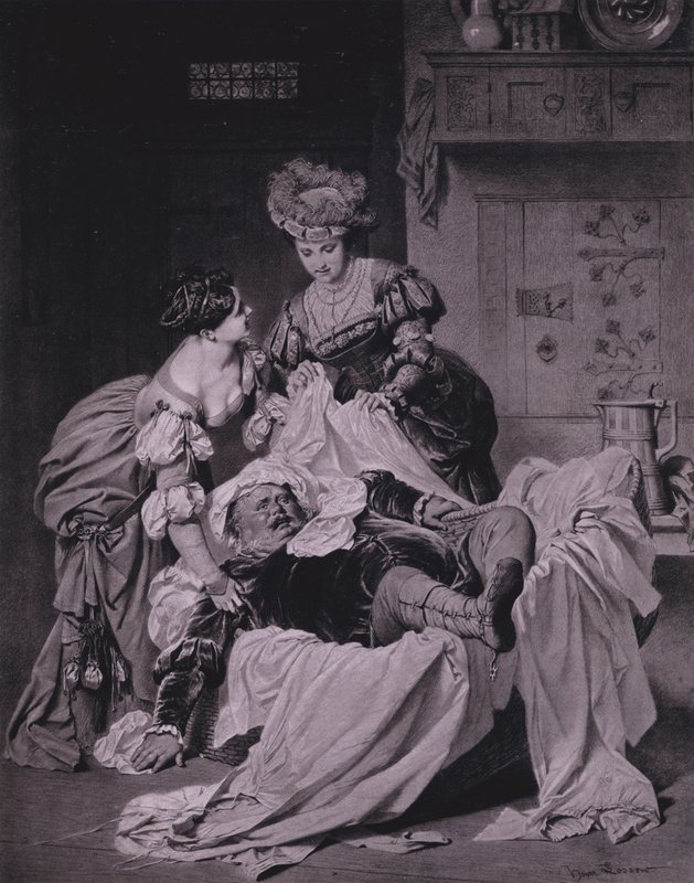 Scéna ze Shakespearových Veselých paniček z Windsoru (3. dějství, scéna 3) (litho) od Heinrich Lossow