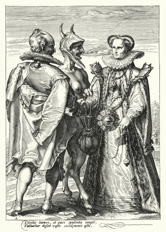 Manželství za bohatství vysluhované Satanem (rytina) od Hendrik (after) Goltzius