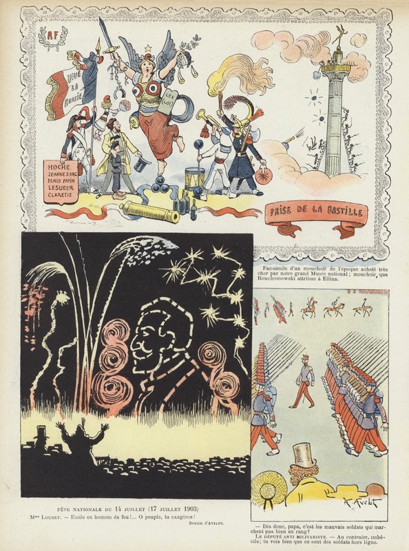 Den dobytí Bastilly. Ilustrace pro Le Rire od Henri Avelot