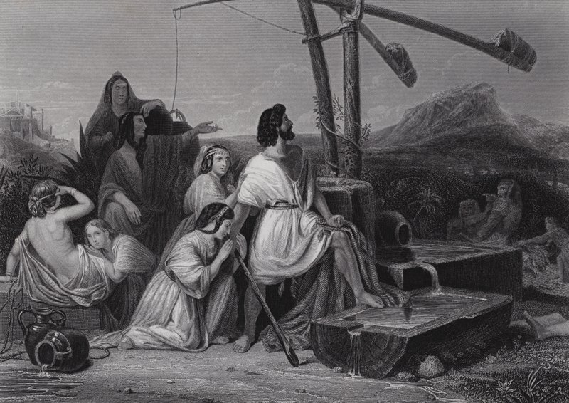 Mojžíš v zemi Midian (rytina) od Henri Frederic (after) Schopin