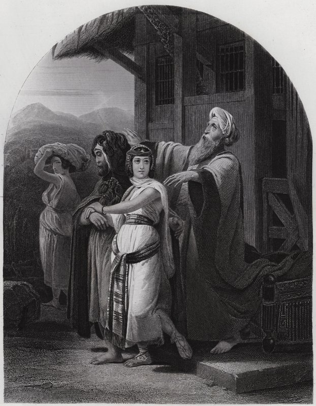 Odchod Rebeky (rytina) od Henri Frederic (after) Schopin