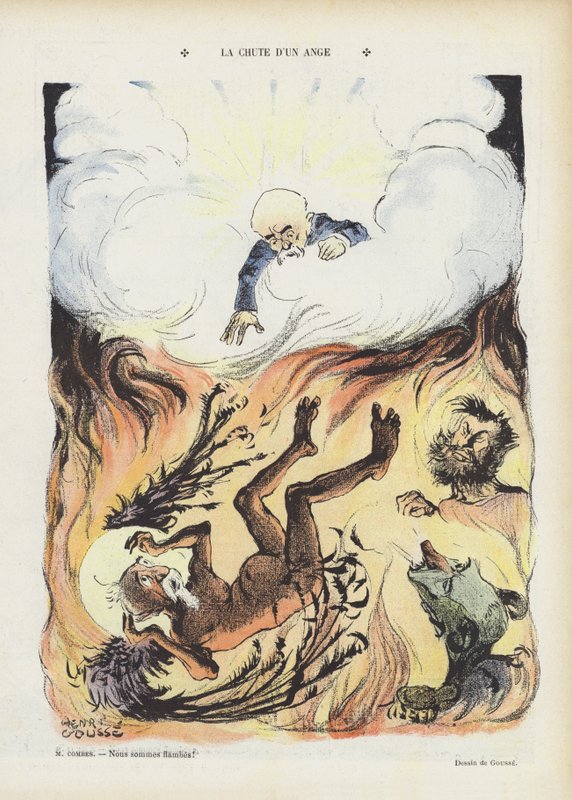 Pád anděla. Ilustrace pro Le Rire (barevné lito) od Henri Gousse