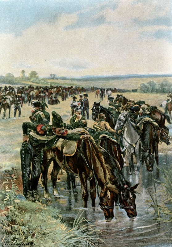 Plukovník Castex krmí koně před útokem od Henri Louis Dupray