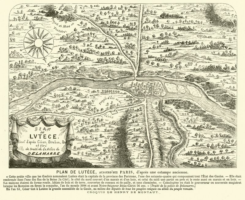 Plán římského města Lutetia, místo moderní Paříže (rytina) od Henri de (after) Montaut