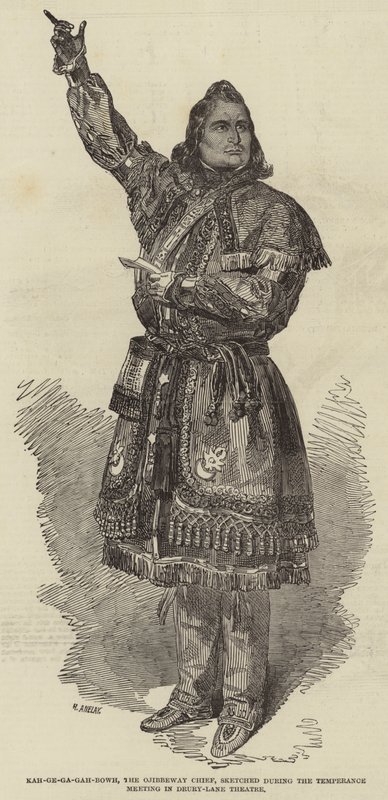 Kah-ge-ga-gah-bowh, náčelník Odžibbewayů, načrtnutý během setkání Temperance v divadle Drury-Lane od Henry Anelay