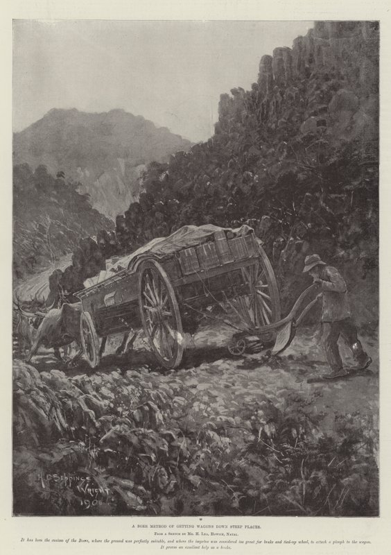 Búrská metoda sjíždění vozů dolů po strmých místech od Henry Charles Seppings Wright