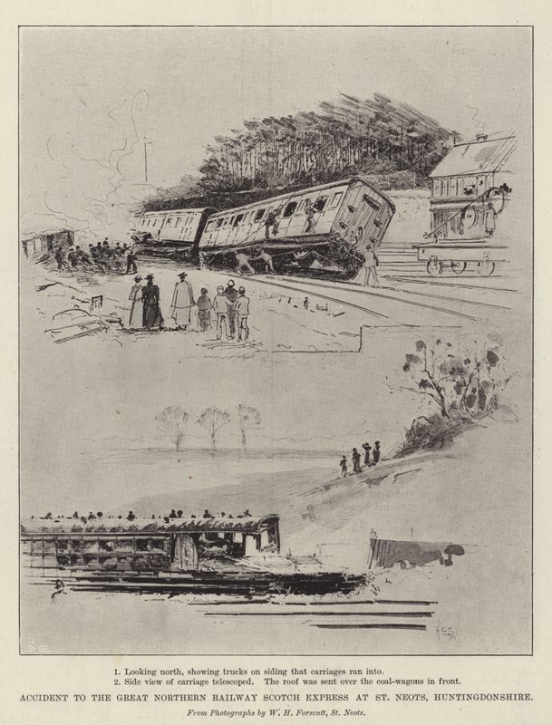 Nehoda skotského expresu Great Northern Railway v St Neots, Huntingdonshire od Henry Charles Seppings Wright