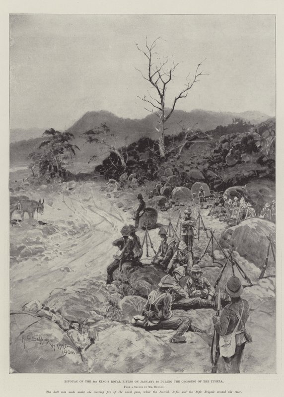 Bivakování 3. královské pěchoty 16. ledna při přechodu řeky Tugela od Henry Charles Seppings Wright