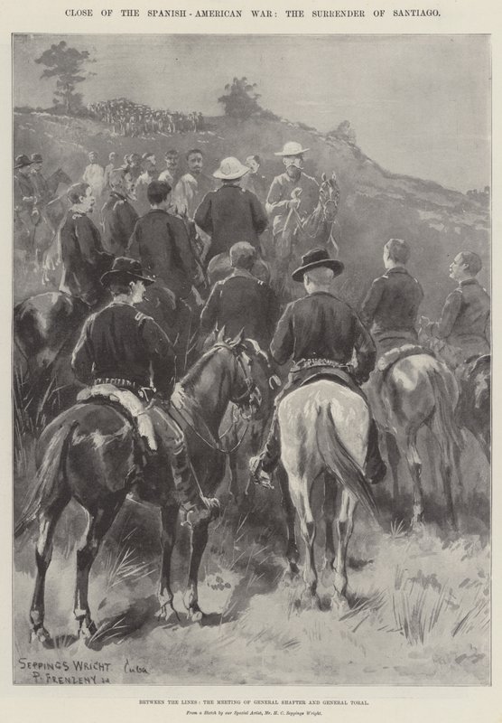 Závěr španělsko-americké války, kapitulace Santiaga, mezi liniemi, setkání generála Shaftera a generála Torala od Henry Charles Seppings Wright