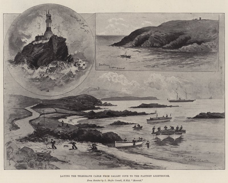 Položení telegrafního kabelu z Galley Cove k majáku Fastnet od Henry Charles Seppings Wright
