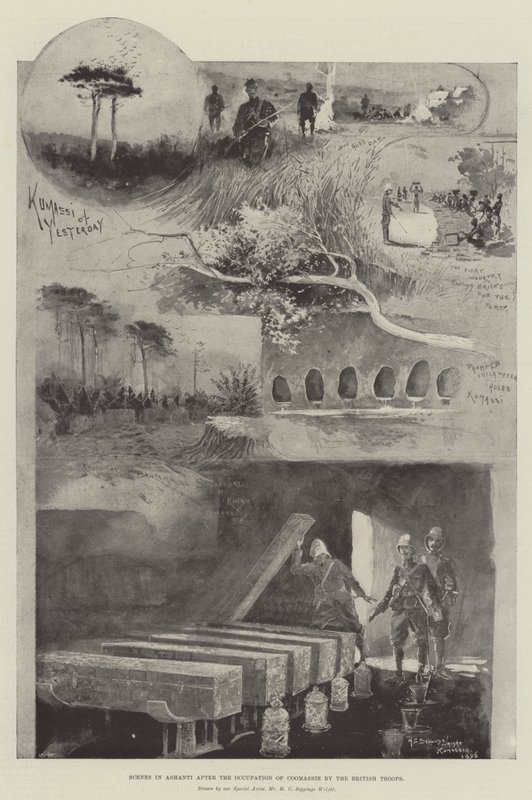 Scény v Ashanti po obsazení Coomassie britskými jednotkami od Henry Charles Seppings Wright