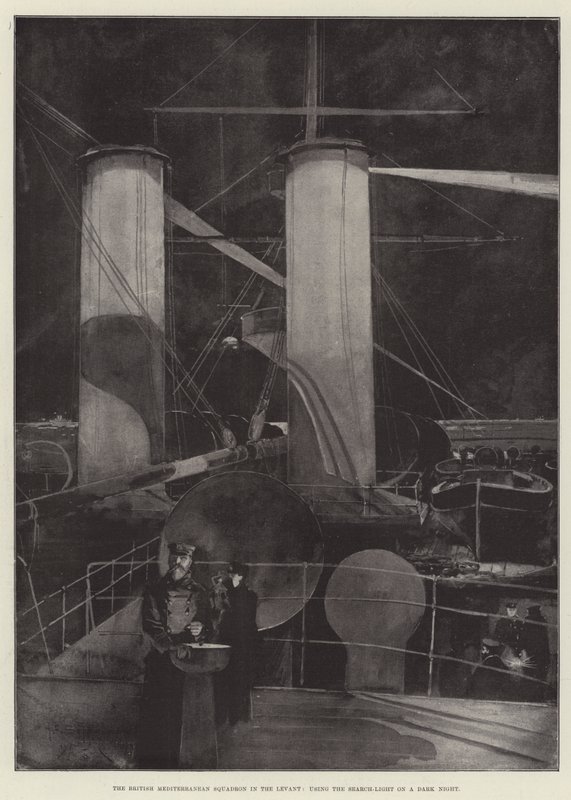 Britská středomořská eskadra v Levantě s použitím vyhledávacího světla za temné noci od Henry Charles Seppings Wright