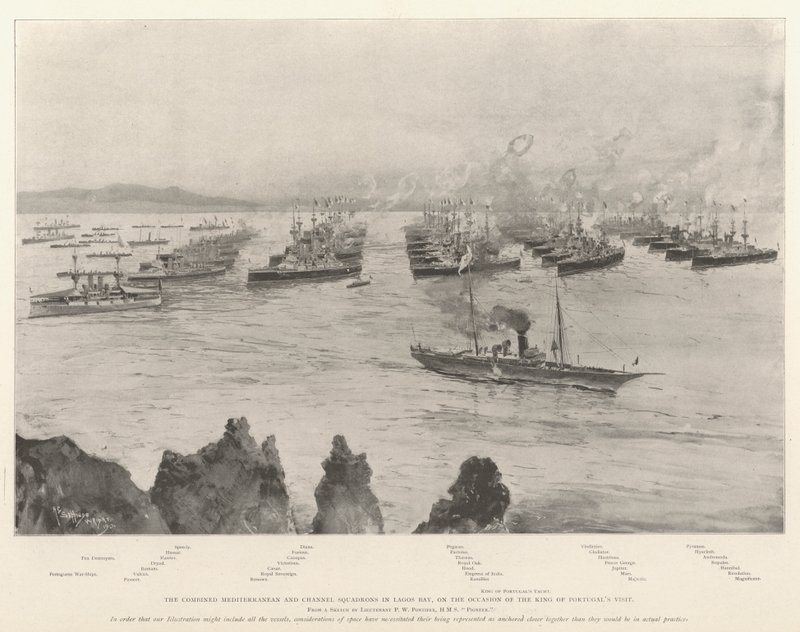 Spojené eskadry Středozemního moře a Lamanšského průlivu v zálivu Lagos, u příležitosti návštěvy portugalského krále od Henry Charles Seppings Wright