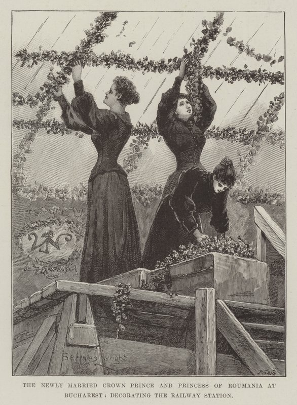 Novomanželé korunní princ a princezna z Rumunska v Bukurešti, výzdoba nádraží od Henry Charles Seppings Wright