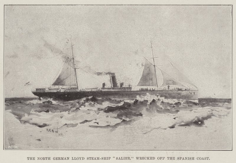 Severoněmecká parní loď Lloyd Salier ztroskotala u španělského pobřeží od Henry Charles Seppings Wright