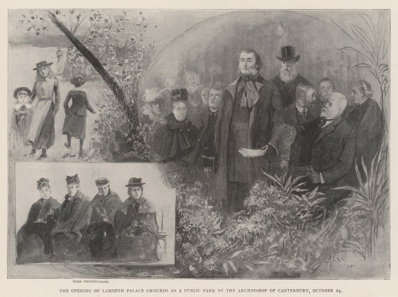 Otevření areálu Lambethského paláce jako veřejného parku arcibiskupem z Canterbury, 24. října od Henry Charles Seppings Wright