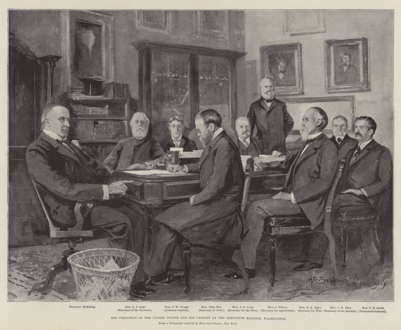 Prezident Spojených států a jeho kabinet v Executive Mansion, Washington od Henry Charles Seppings Wright