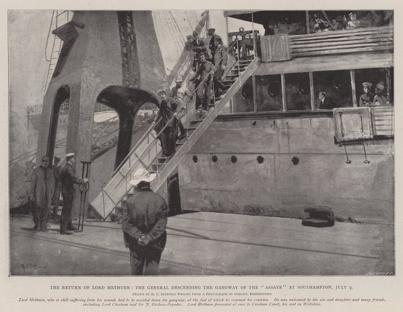 Návrat lorda Methuena, generála sestupujícího po Gangway of the Assaye v Southamptonu, 9. července od Henry Charles Seppings Wright