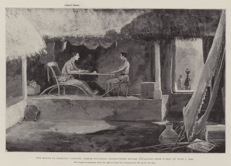 Povstání v Ashanti, plukovník Carter diktuje instrukce před postupem z Fumsu dne 1. června 1900 od Henry Charles Seppings Wright