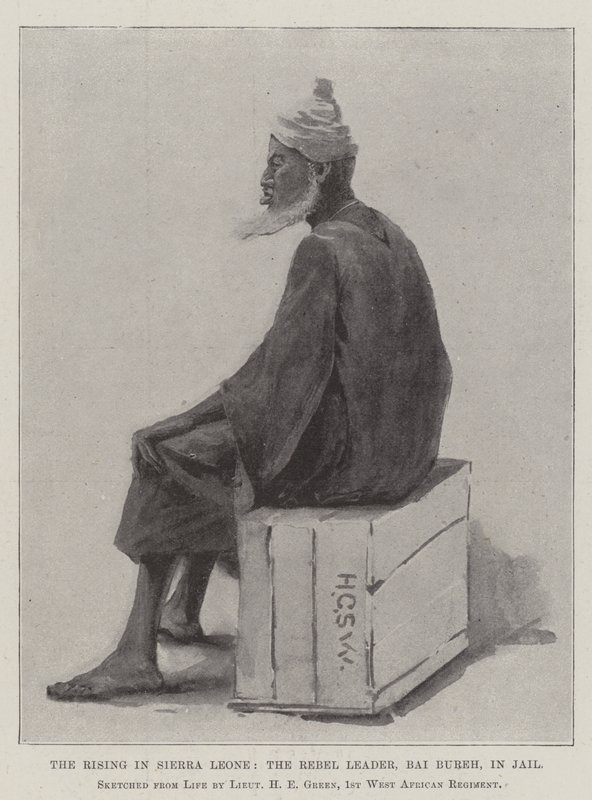 Povstání v Sierra Leone, vůdce povstalců Bai Bureh ve vězení od Henry Charles Seppings Wright