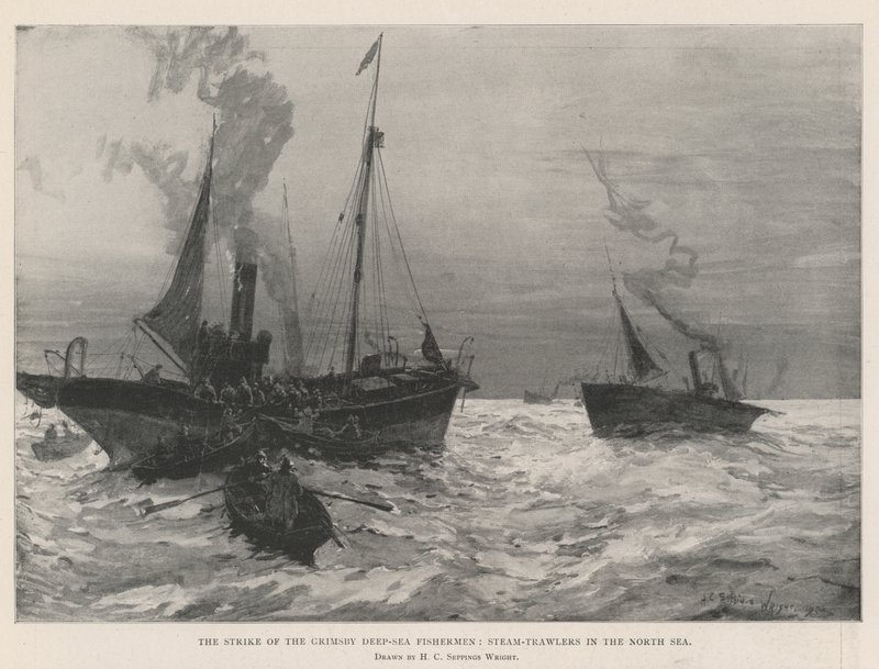 Úder hlubinných rybářů Grimsby, parní trawlery v Severním moři od Henry Charles Seppings Wright