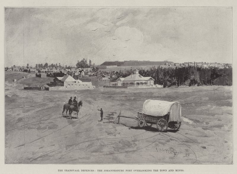 Transvaal Defences, pevnost Johannesburg s výhledem na město a doly od Henry Charles Seppings Wright