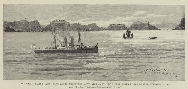 Válka ve východní Asii, přístup k čínskému námořnímu arzenálu v Port Arthur, zaujatý Japonci 21. listopadu 1894 od Henry Charles Seppings Wright