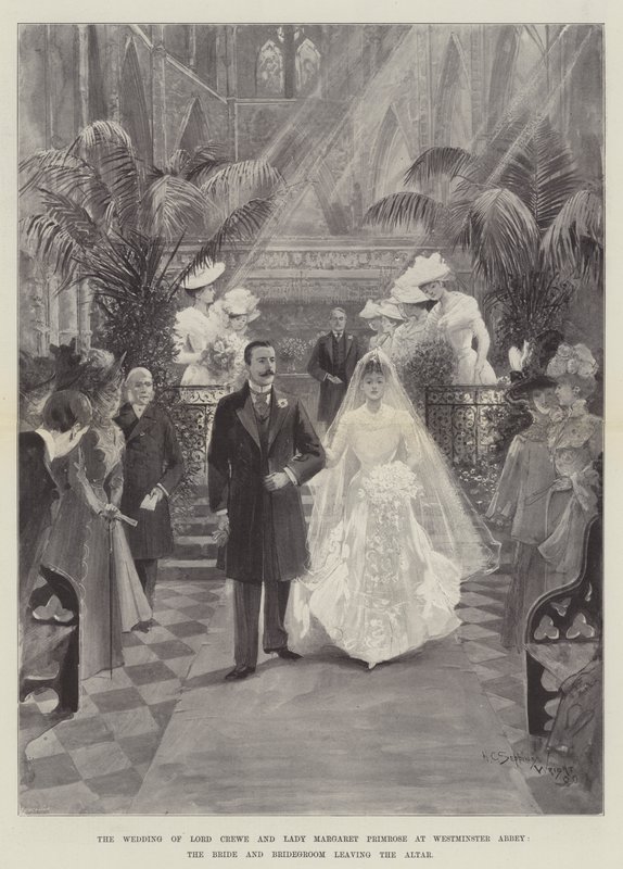 Svatba lorda Crewea a lady Margaret Primroseové ve Westminsterském opatství, nevěsta a ženich opouštějí oltář od Henry Charles Seppings Wright