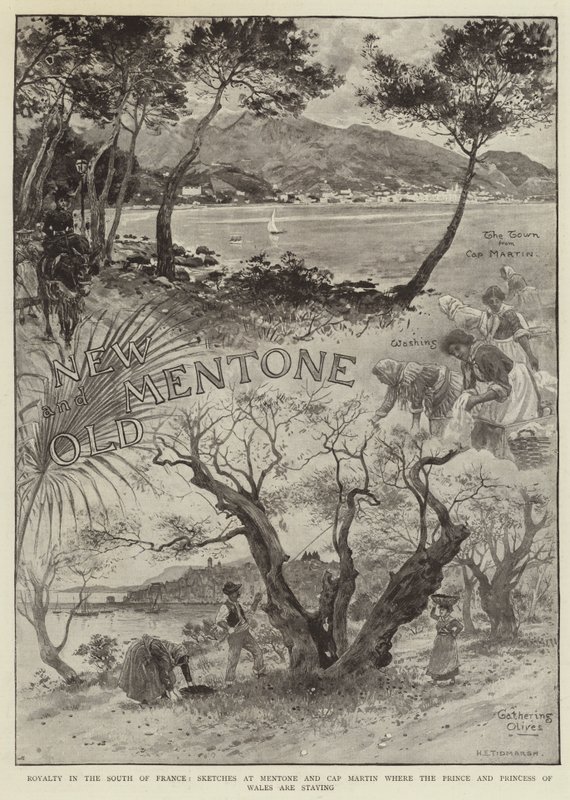 Royal v jižní Francii, Sketches at Mentone a Cap Martin, kde pobývají princ a princezna z Walesu od Henry Edward Tidmarsh
