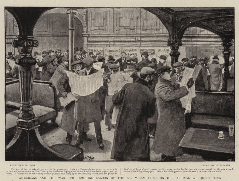 Američané a válka, Smoking Saloon SS Campania při jejím příjezdu do Queenstownu od Henry Marriott Paget